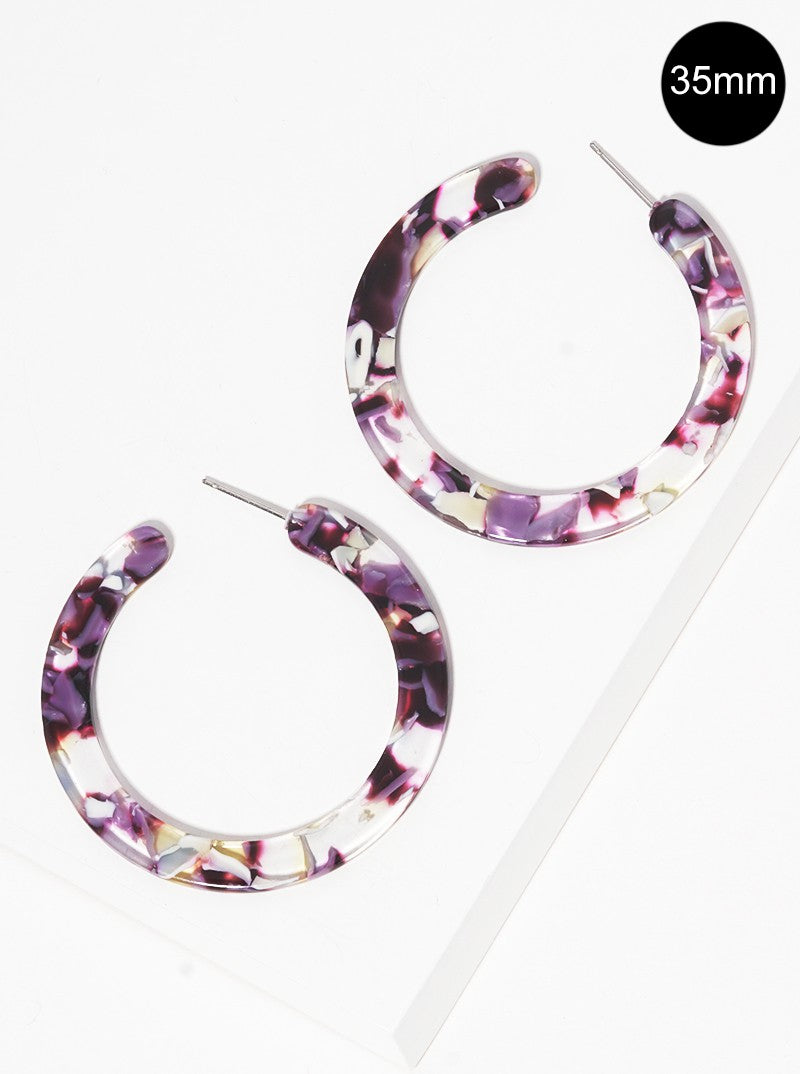 35mm Flat Round Acetate Open Hoop Earrings