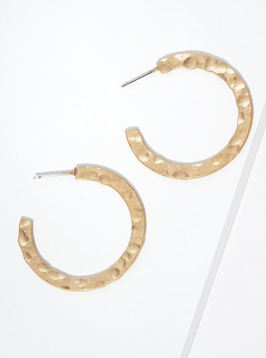 35mm Hammered Metal Flat Round Open Hoop Earrings