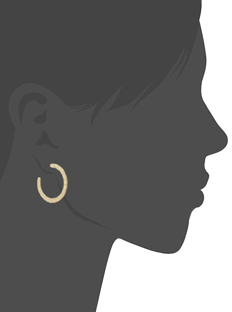 35mm Hammered Metal Flat Round Open Hoop Earrings