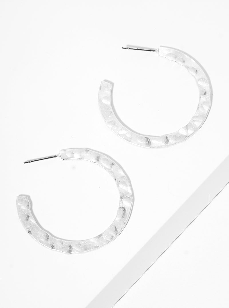 35mm Hammered Metal Flat Round Open Hoop Earrings Worn-silver