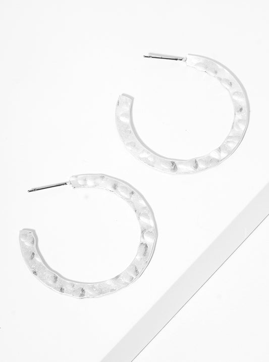 35mm Hammered Metal Flat Round Open Hoop Earrings