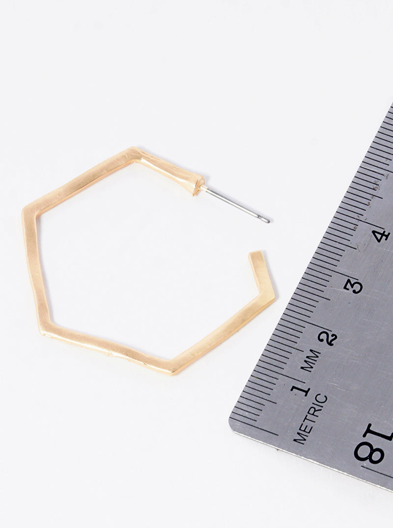 35mm Hammered Metal Hexagon Open Hoop Earrings