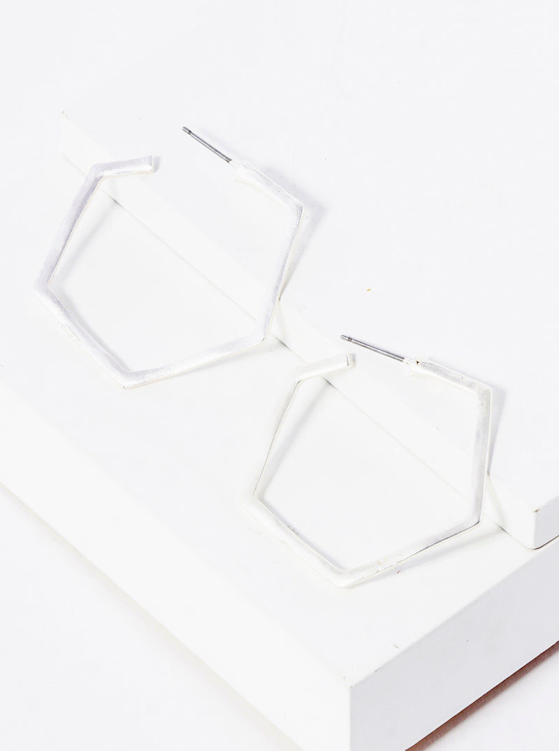 35mm Hammered Metal Hexagon Open Hoop Earrings