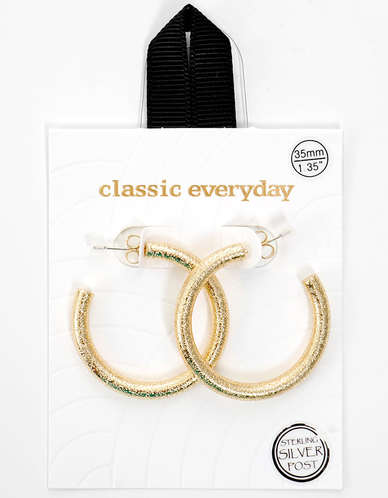 35mm Hollow Tube Sterling Silver Post Hoop Earrings