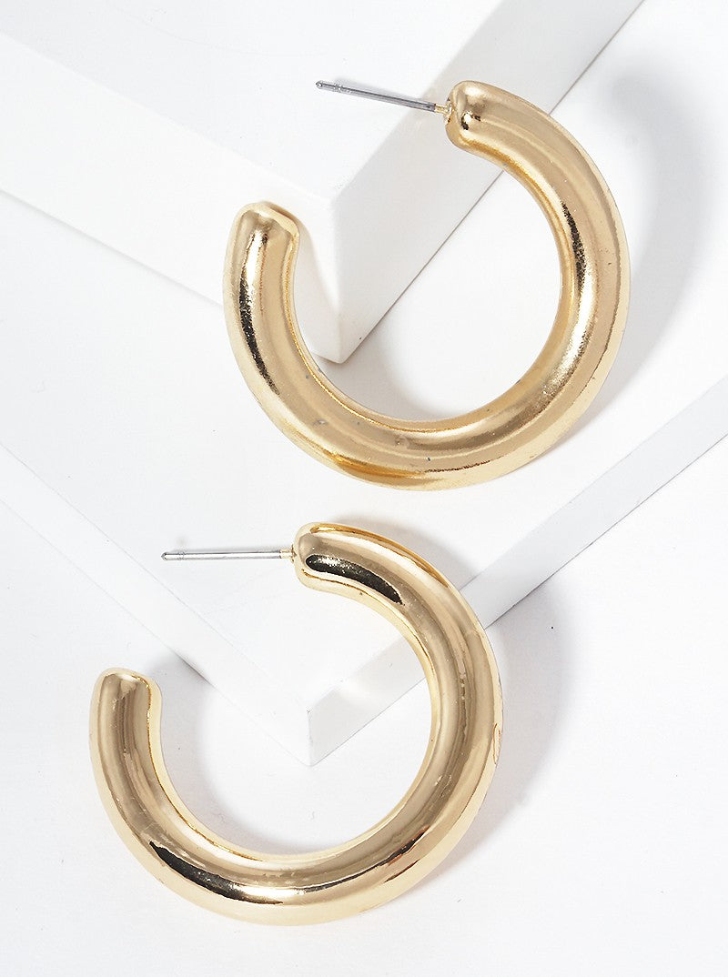 35mm Metal Plated Resin Lightweight Hollow Open Hoop Earrings