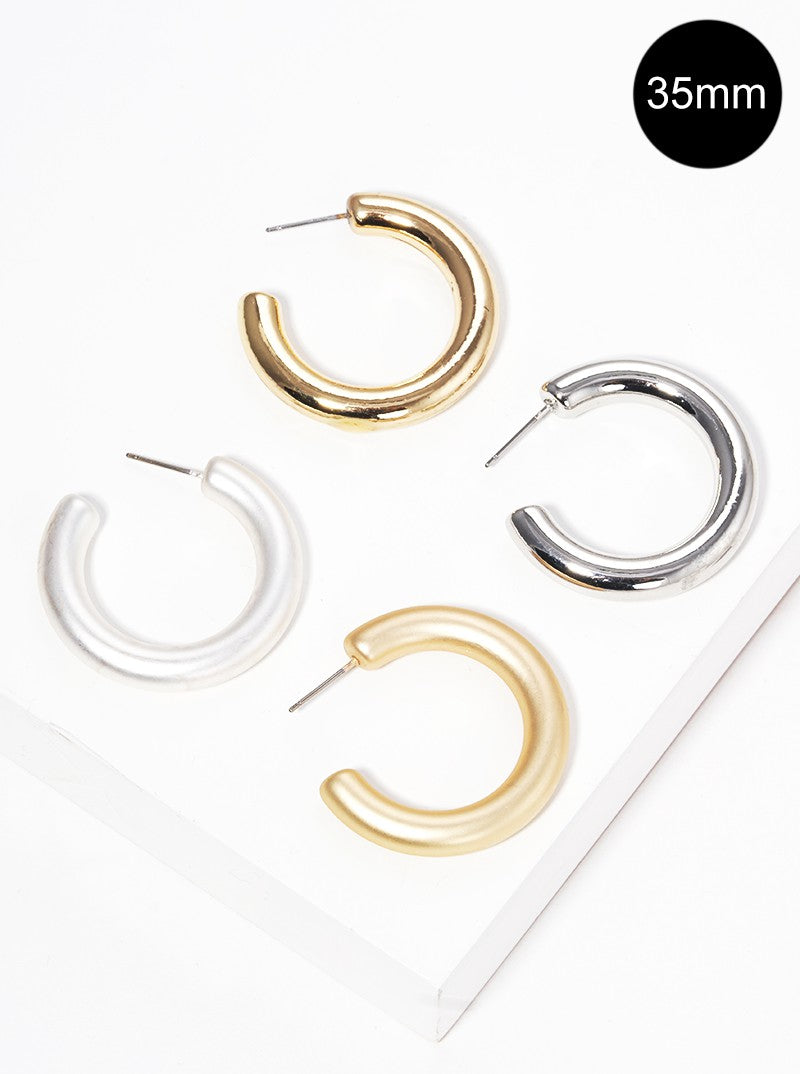 35mm Metal Plated Resin Lightweight Hollow Open Hoop Earrings