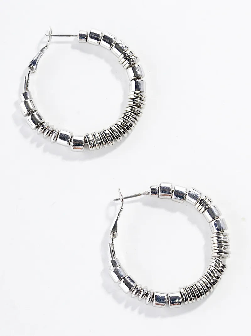 35mm Metallic Beaded Lightweight Leverback Hoop Earrings