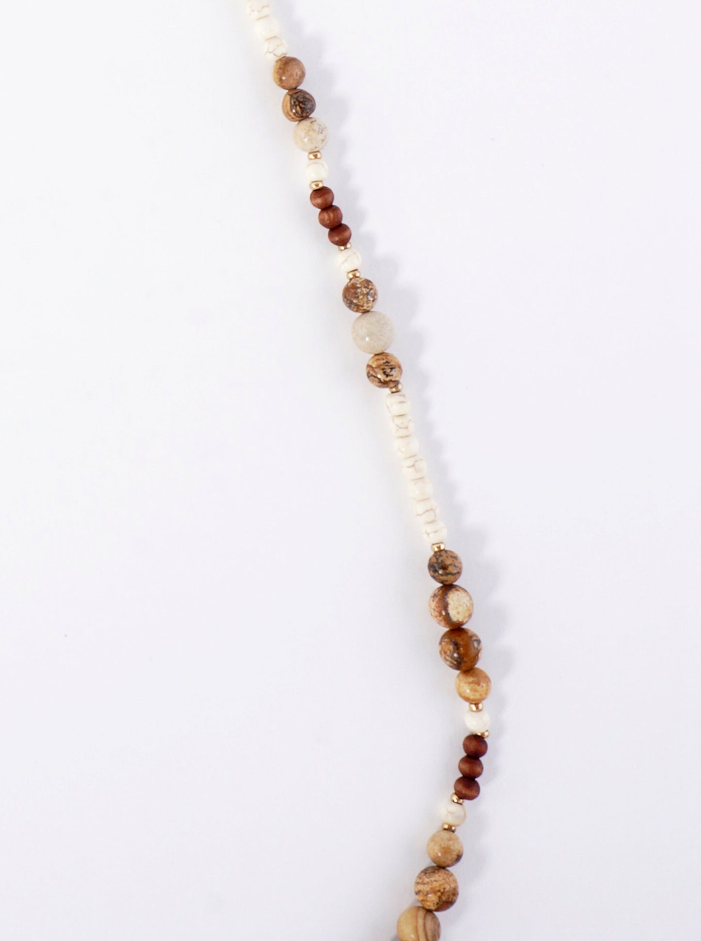 36 Inch Wooden Beads And Semiprecious Stone Long Necklace