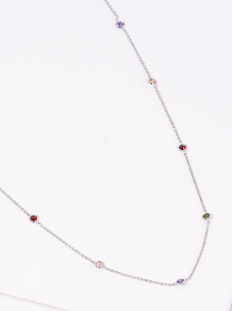 36 Inch Long Multi Color Cubic Zirconia Station Necklace