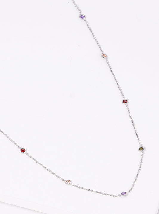 36 Inch Long Multi Color Cubic Zirconia Station Necklace