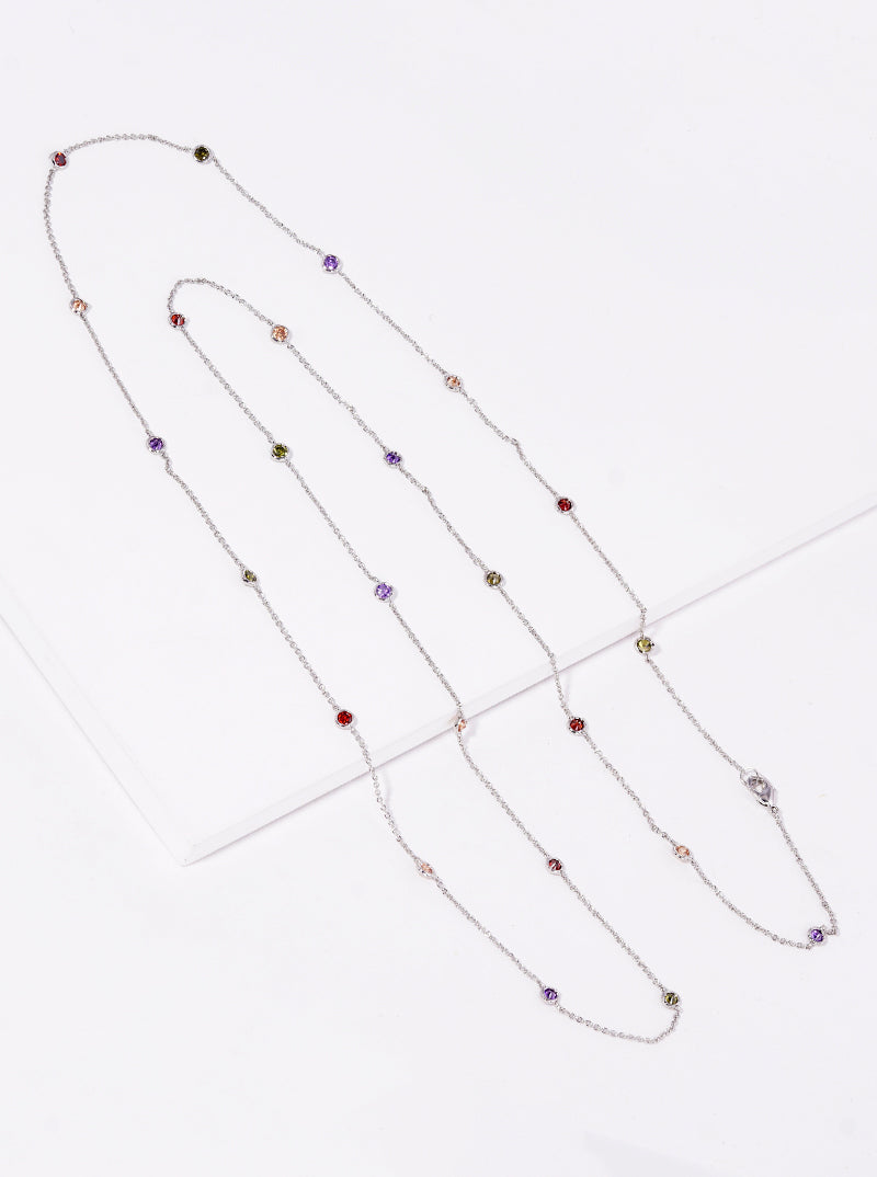 36 Inch Long Multi Color Cubic Zirconia Station Necklace