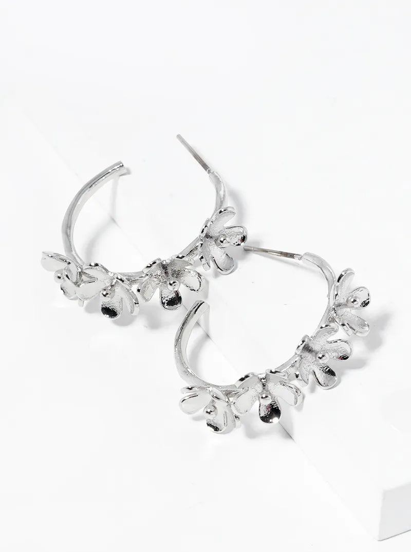 3D Flower Cast On 1 Inch Hoop Earrings