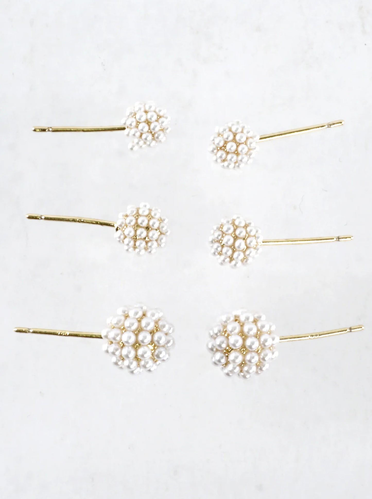 3D Pave Pearl Ball 3 Pair Stud Earrings Set