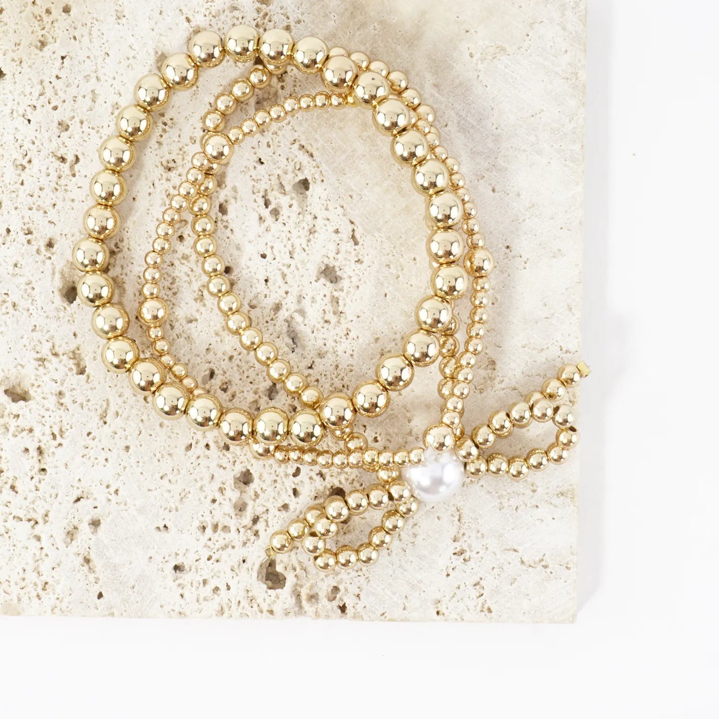3PC Large Bow With Pearl Stretch Bracelets Set