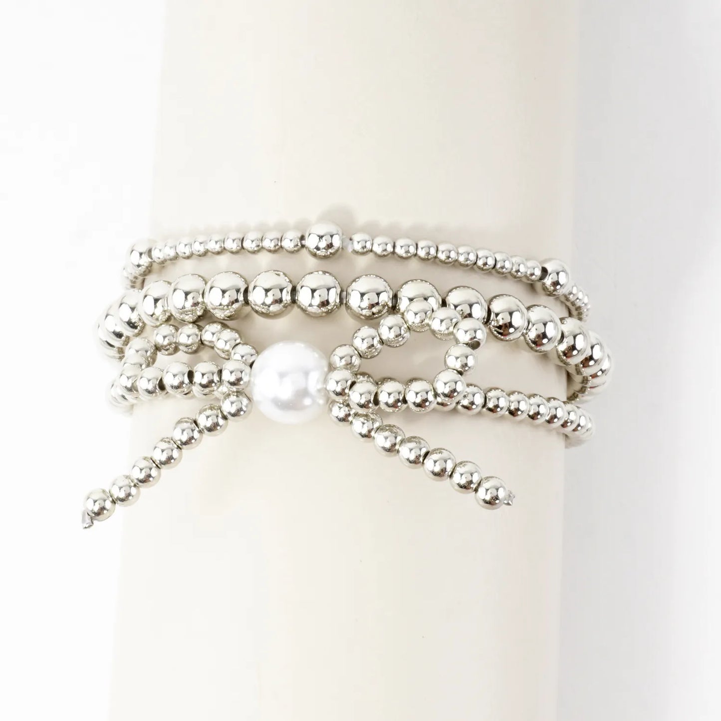 3PC Large Bow With Pearl Stretch Bracelets Set