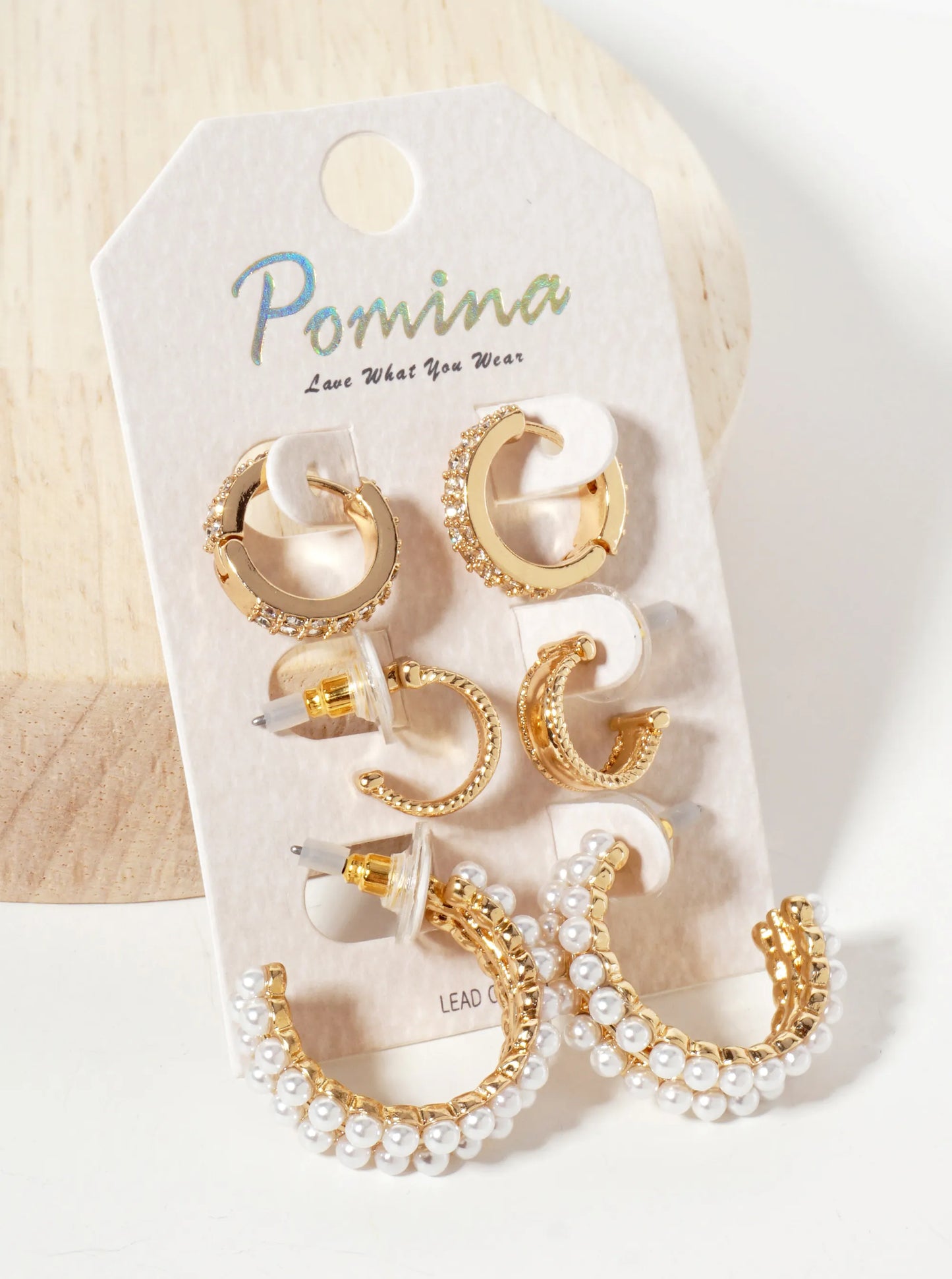 3PC-Set 12-14-23mm Crystal Pearl Hoop Earrings