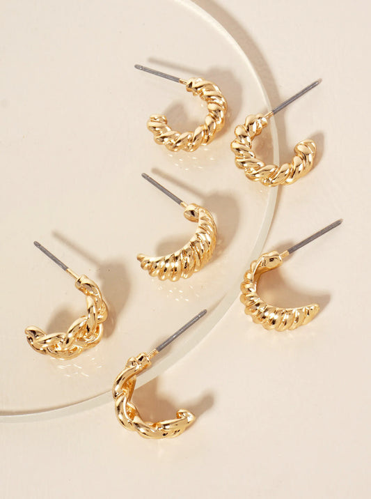 3PC-Set 13mm Metal Dainty Huggie Hoop Earrings