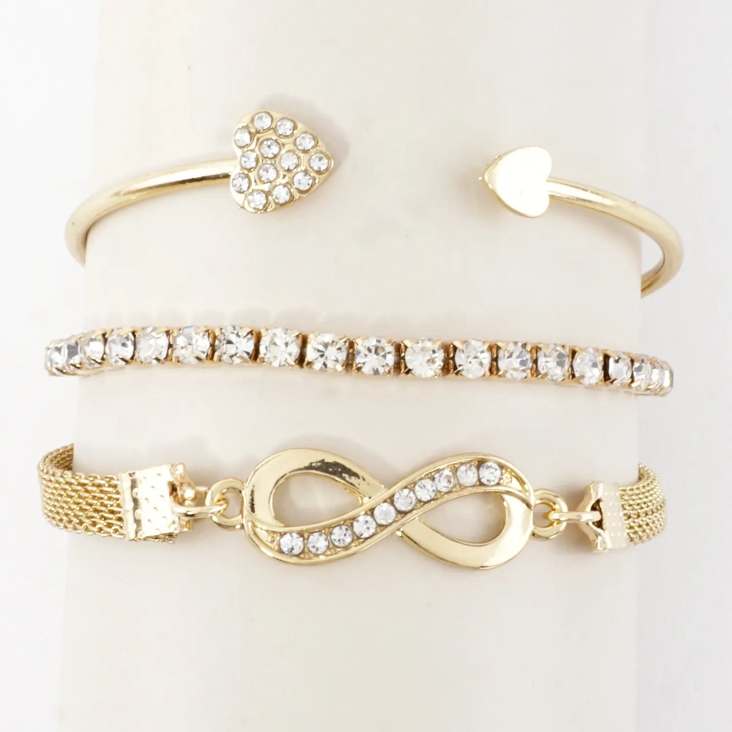 3PC Set Crystal Infinity Heart Tennis Bracelets