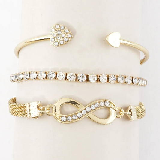 3PC Set Crystal Infinity Heart Tennis Bracelets