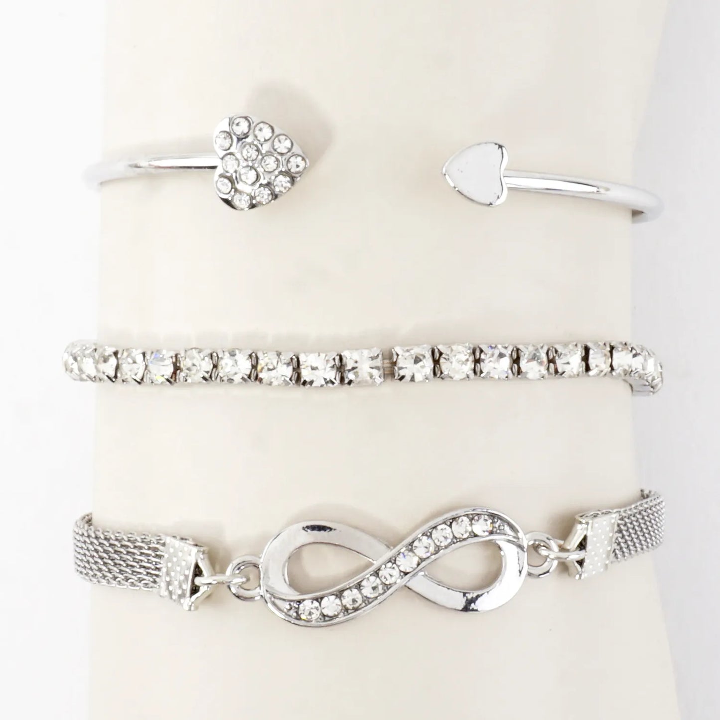 3PC Set Crystal Infinity Heart Tennis Bracelets