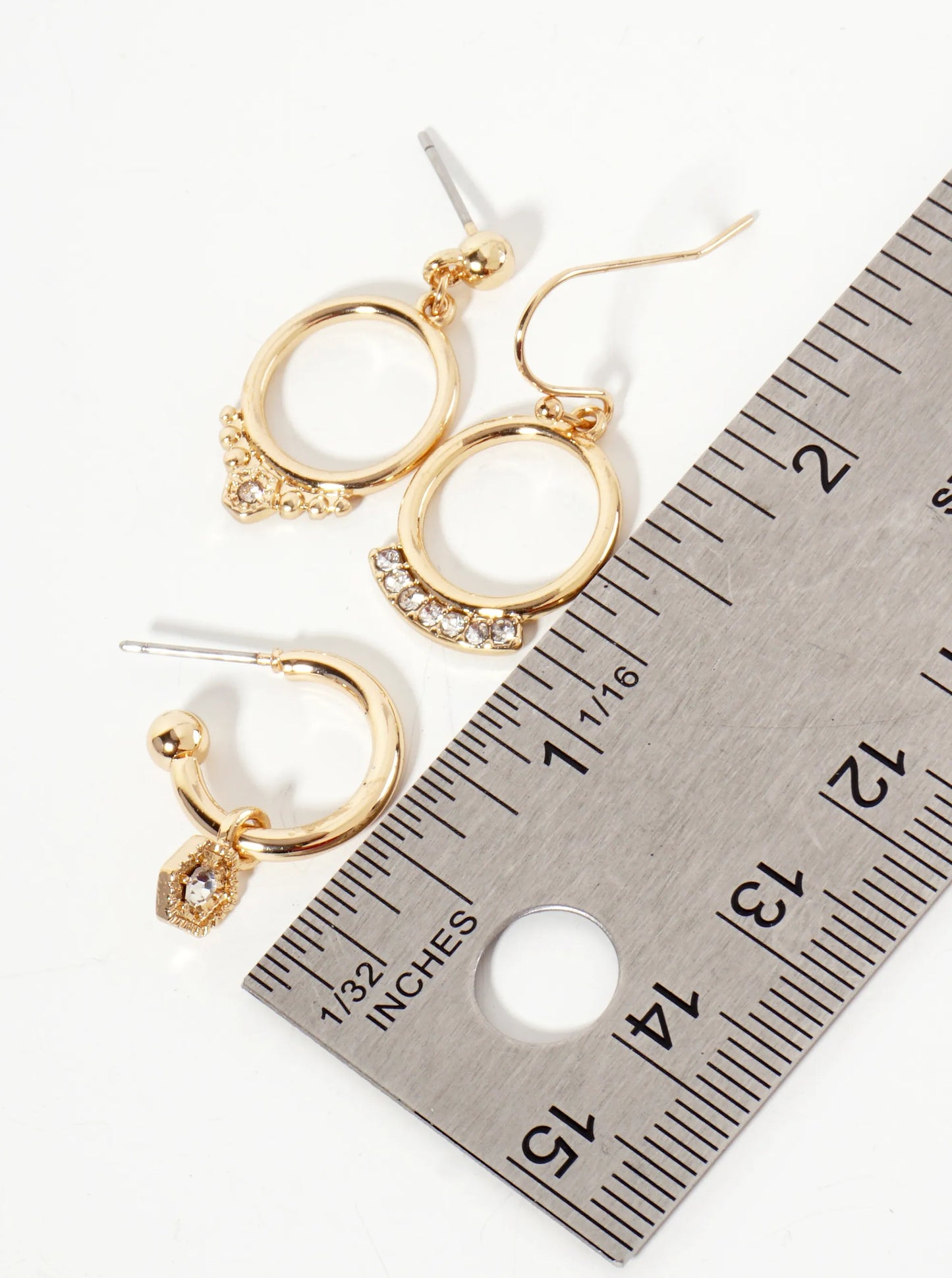 3PC-Set Crystal-Pave Circle Drop Dangle Hoop Earrings