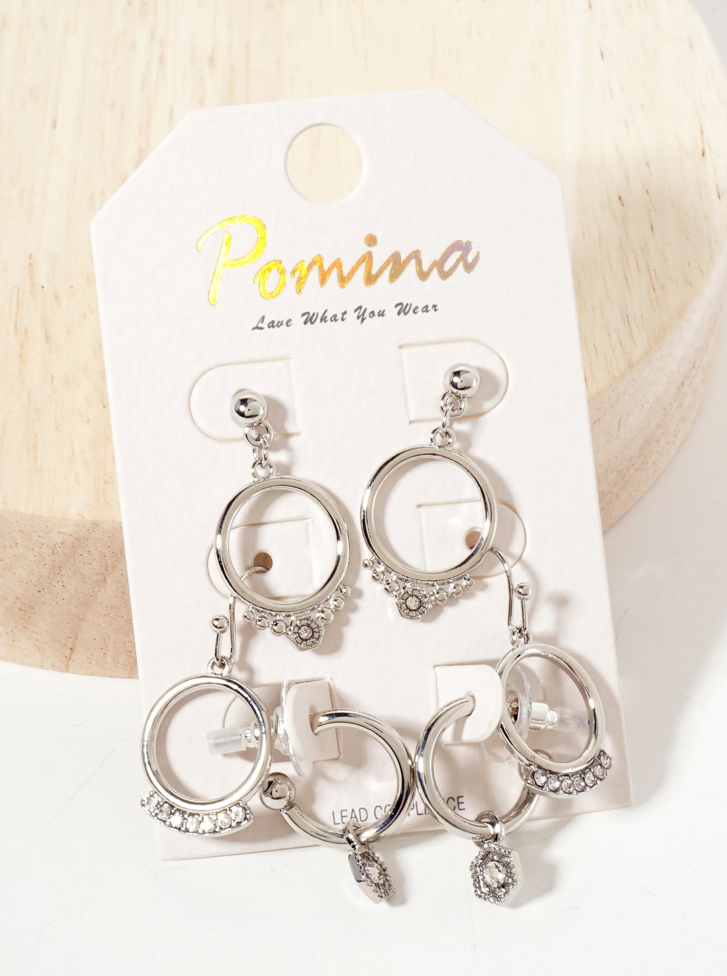3PC-Set Crystal-Pave Circle Drop Dangle Hoop Earrings