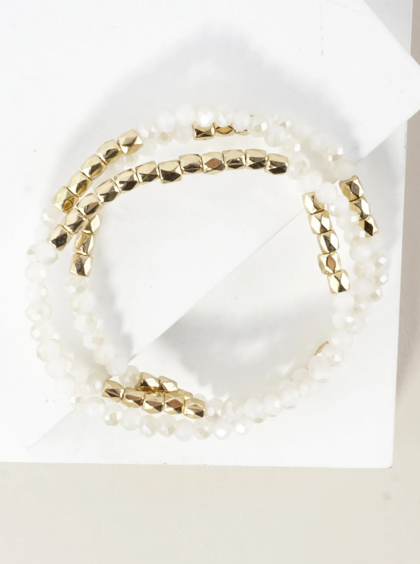 3PC-Set Faceted Metallic Glass Beads Bracelets