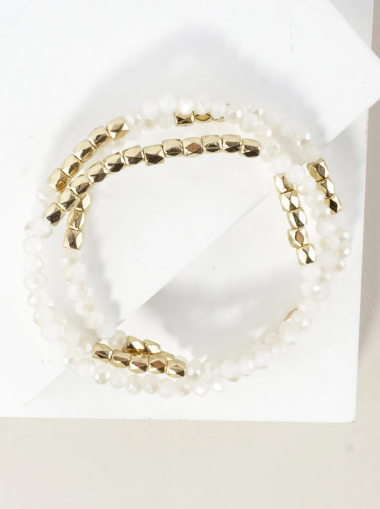 3PC-Set Faceted Metallic Glass Beads Bracelets