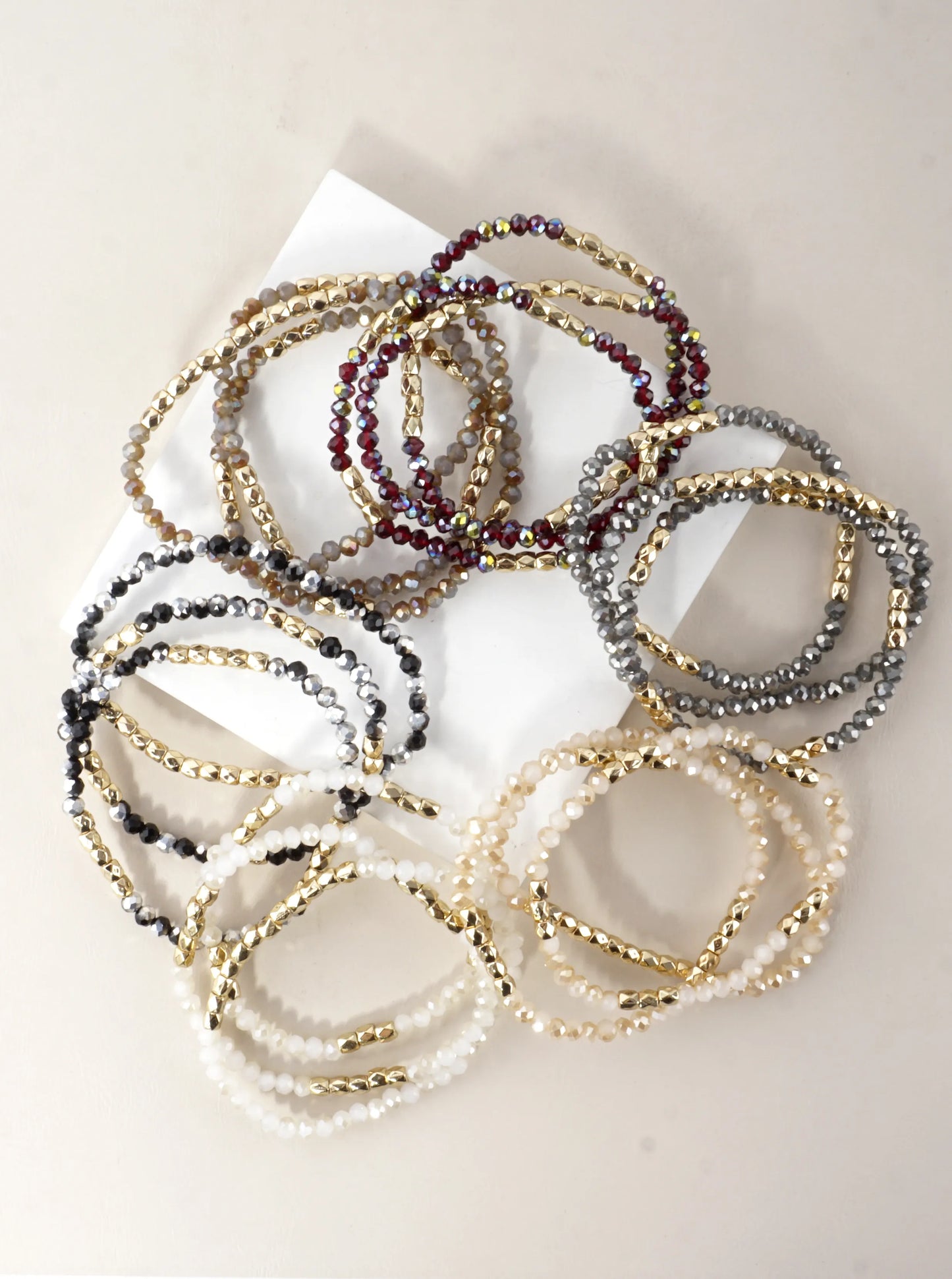 3PC-Set Faceted Metallic Glass Beads Bracelets
