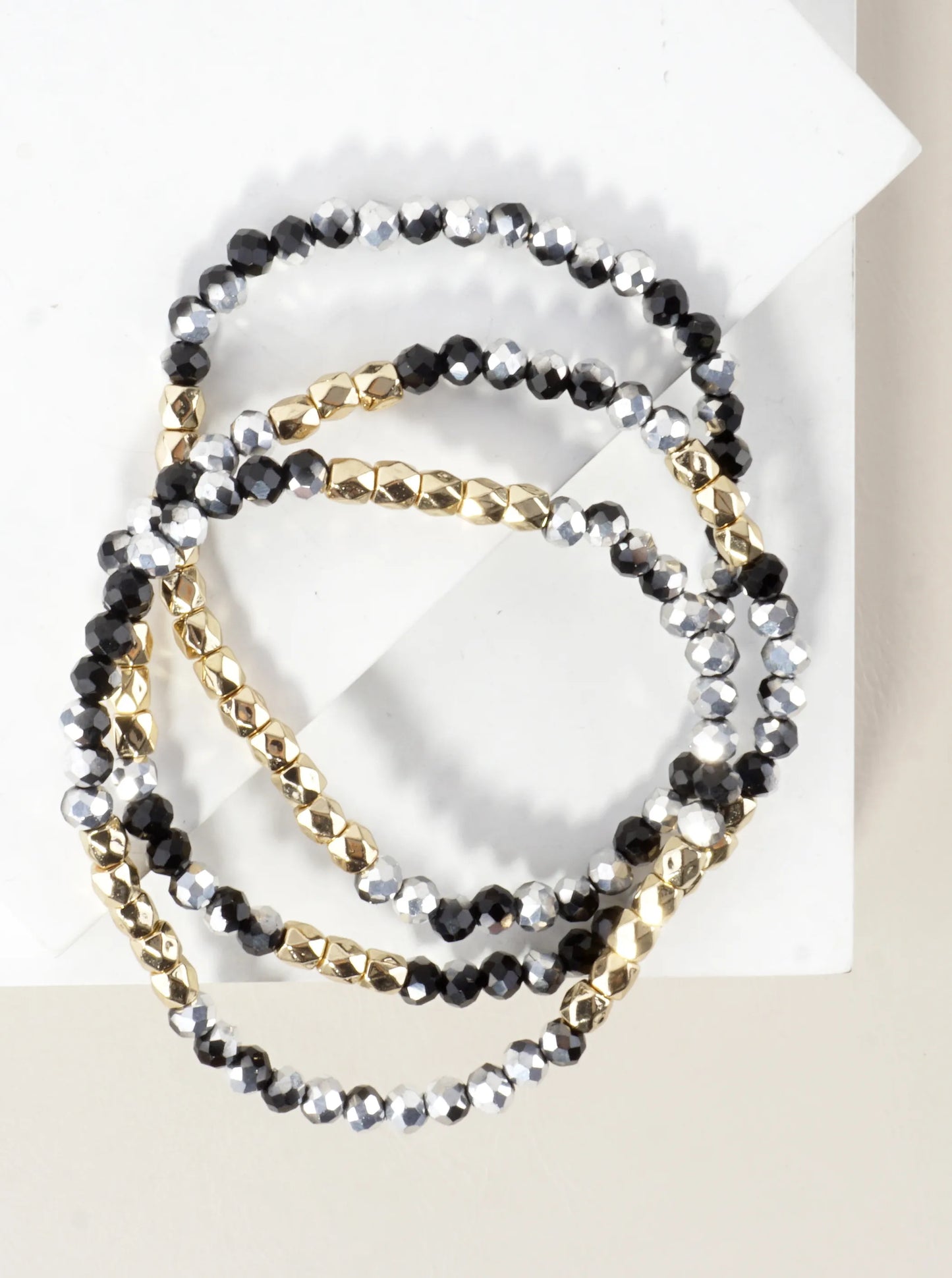 3PC-Set Faceted Metallic Glass Beads Bracelets