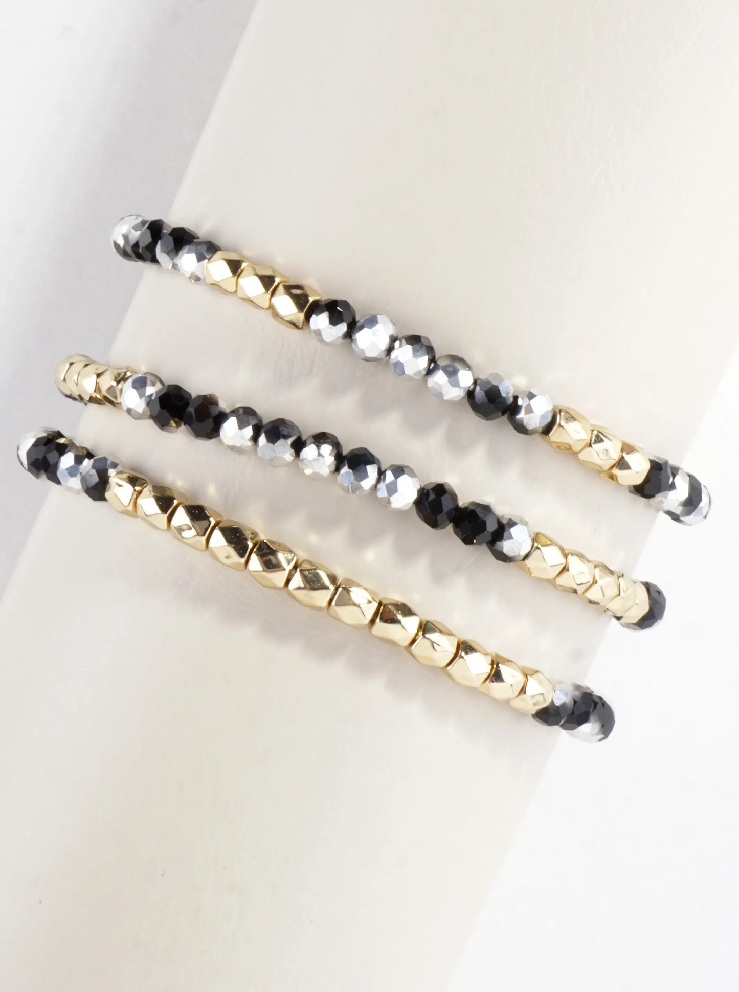 3PC-Set Faceted Metallic Glass Beads Bracelets