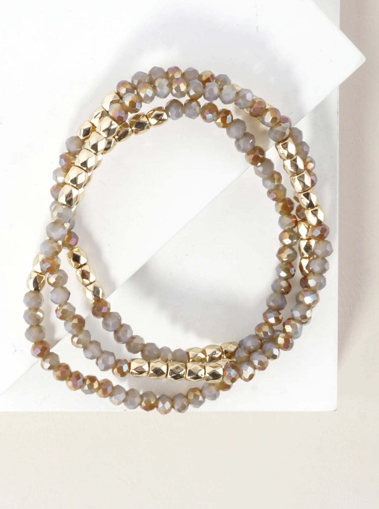3PC-Set Faceted Metallic Glass Beads Bracelets