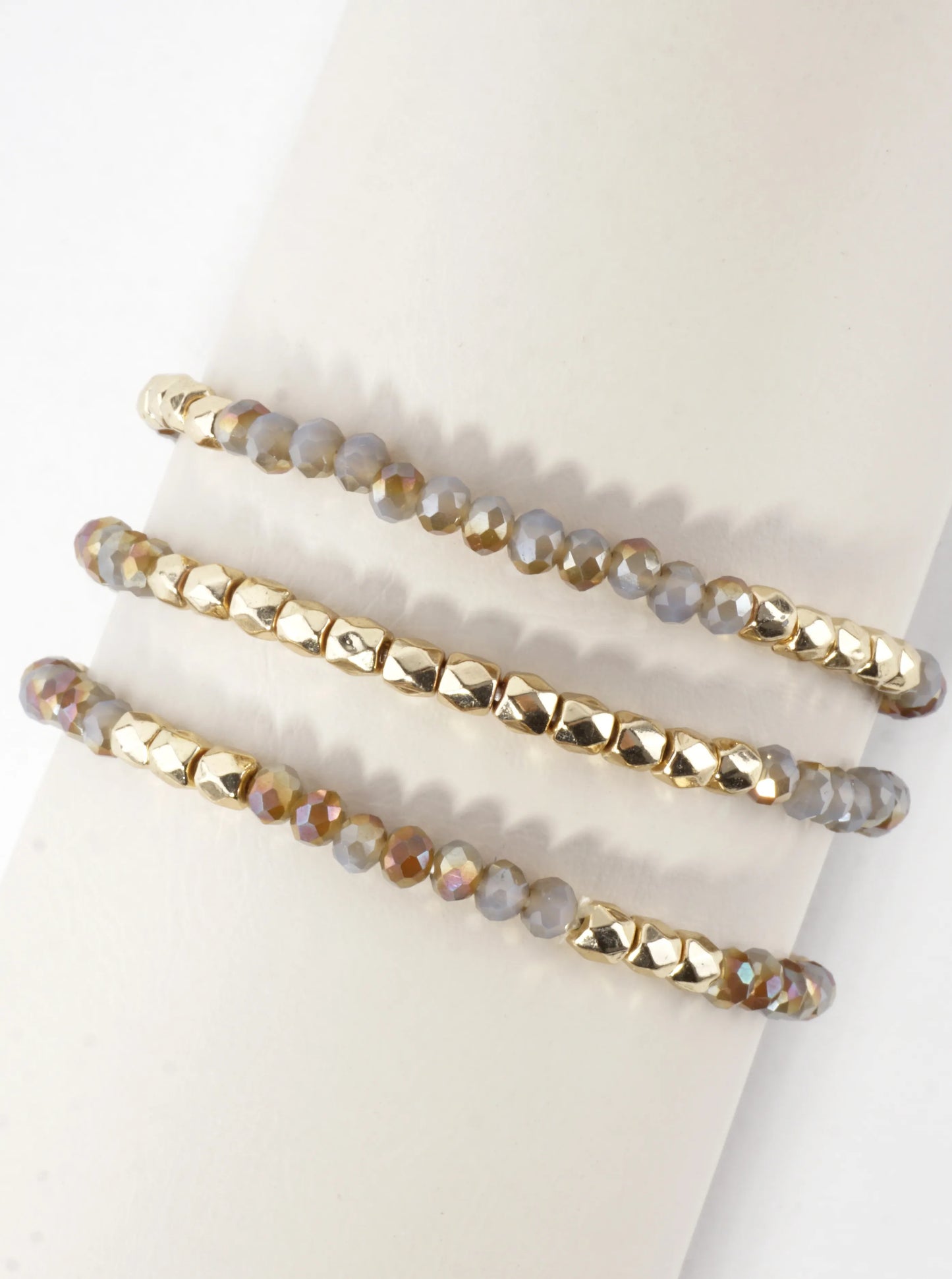 3PC-Set Faceted Metallic Glass Beads Bracelets