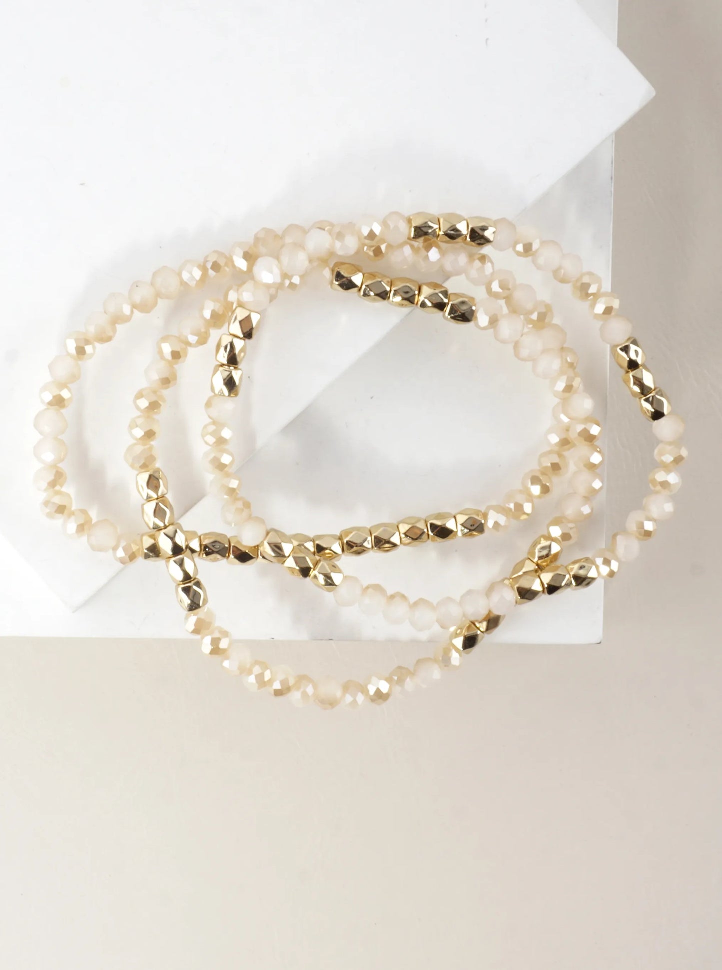 3PC-Set Faceted Metallic Glass Beads Bracelets