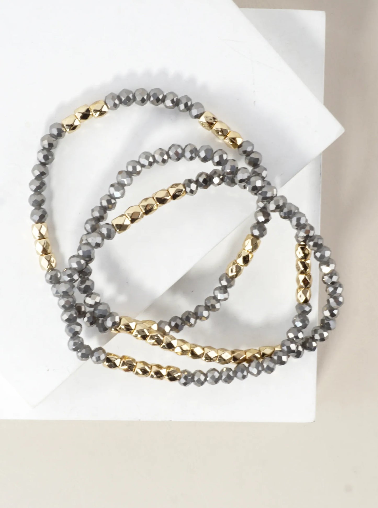 3PC-Set Faceted Metallic Glass Beads Bracelets