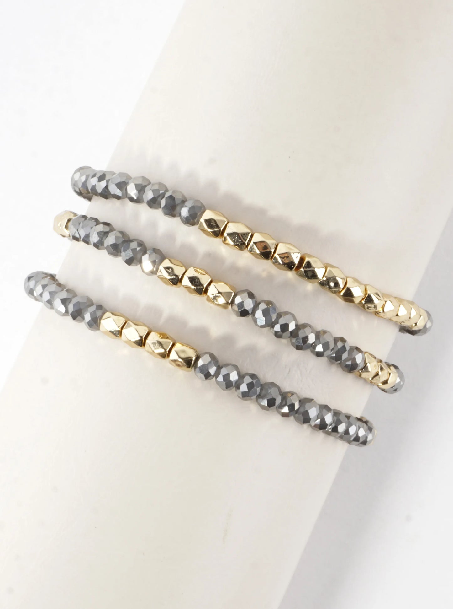 3PC-Set Faceted Metallic Glass Beads Bracelets