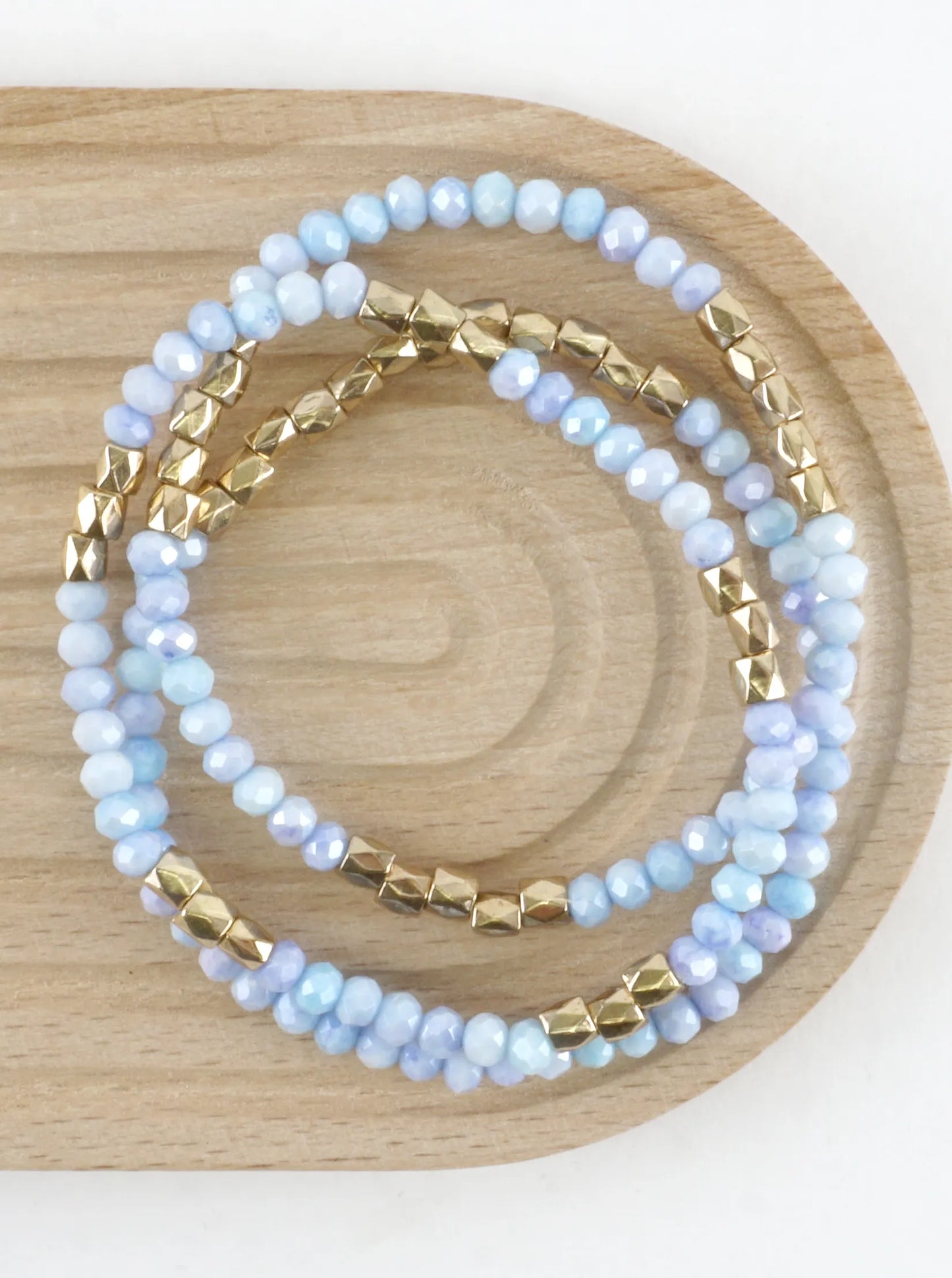 3PC-Set Faceted Metallic Glass Beads Bracelets
