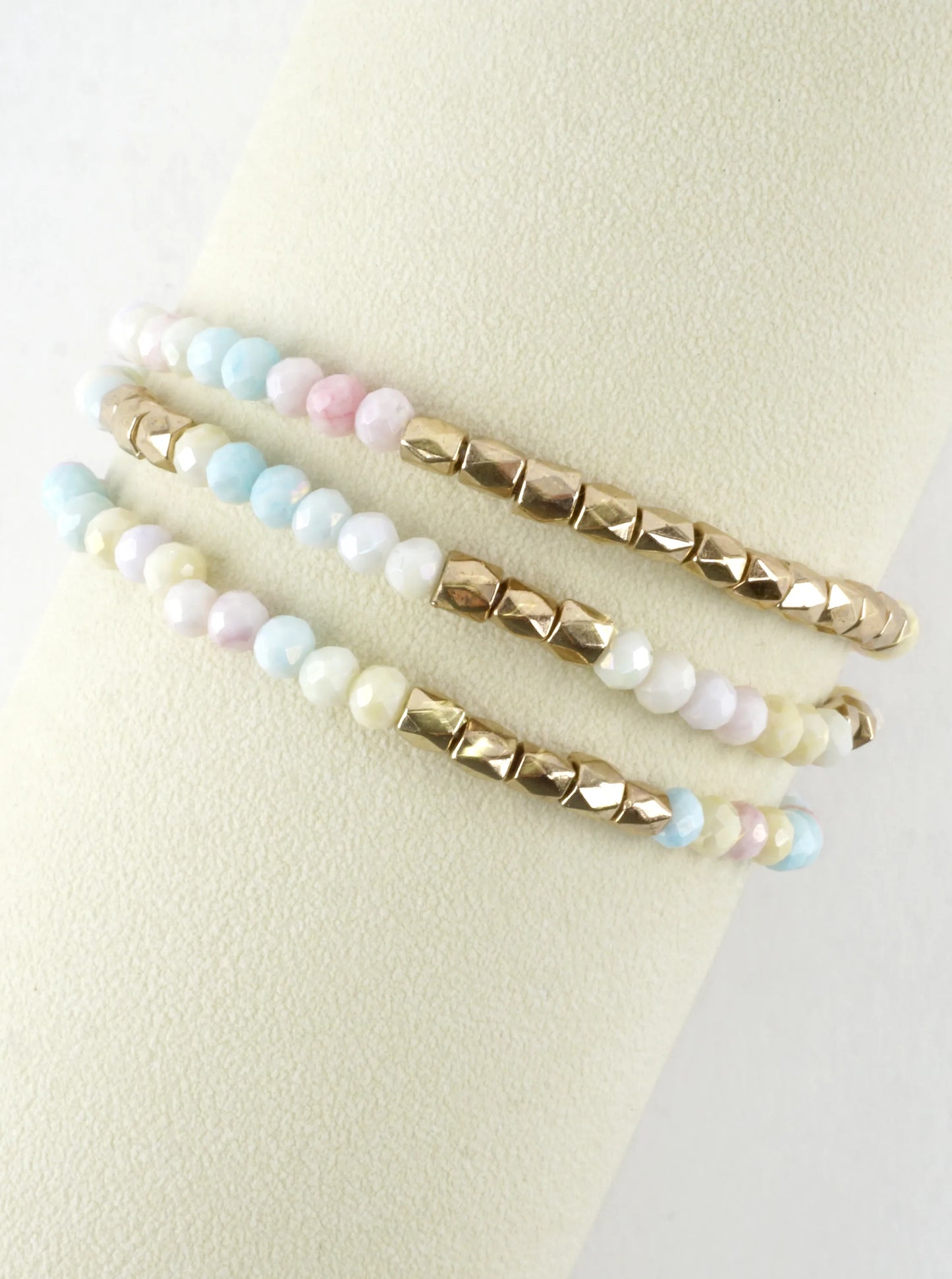 3PC-Set Faceted Metallic Glass Beads Bracelets