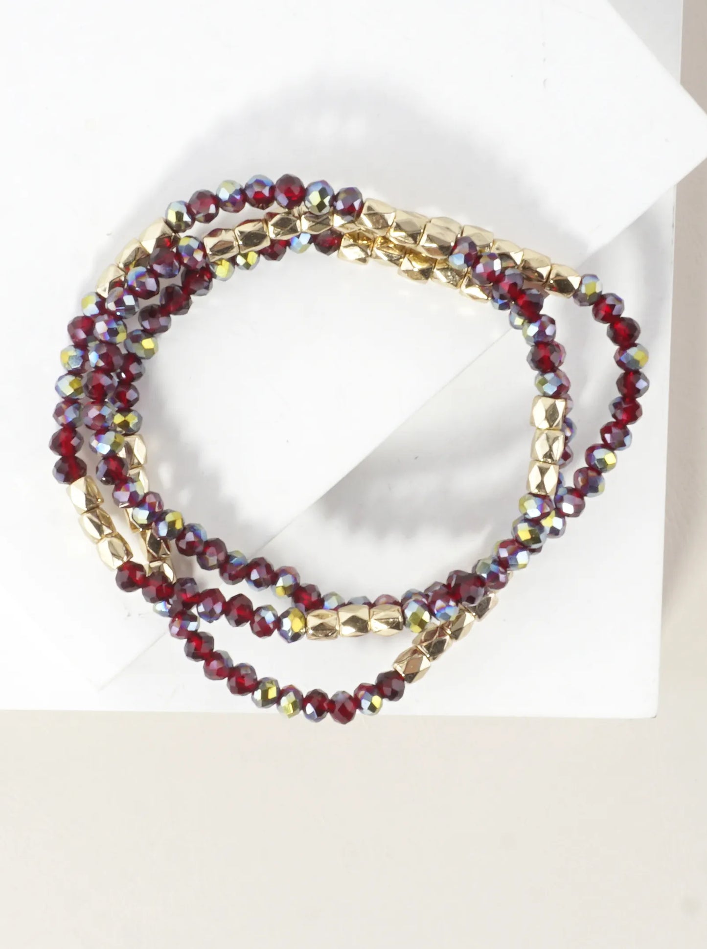 3PC-Set Faceted Metallic Glass Beads Bracelets