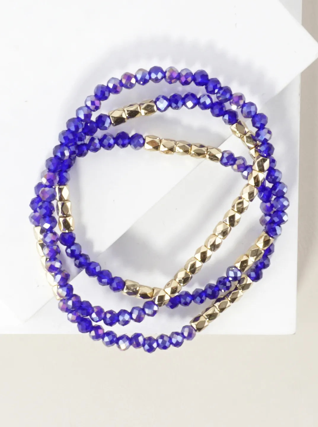 3PC-Set Faceted Metallic Glass Beads Bracelets