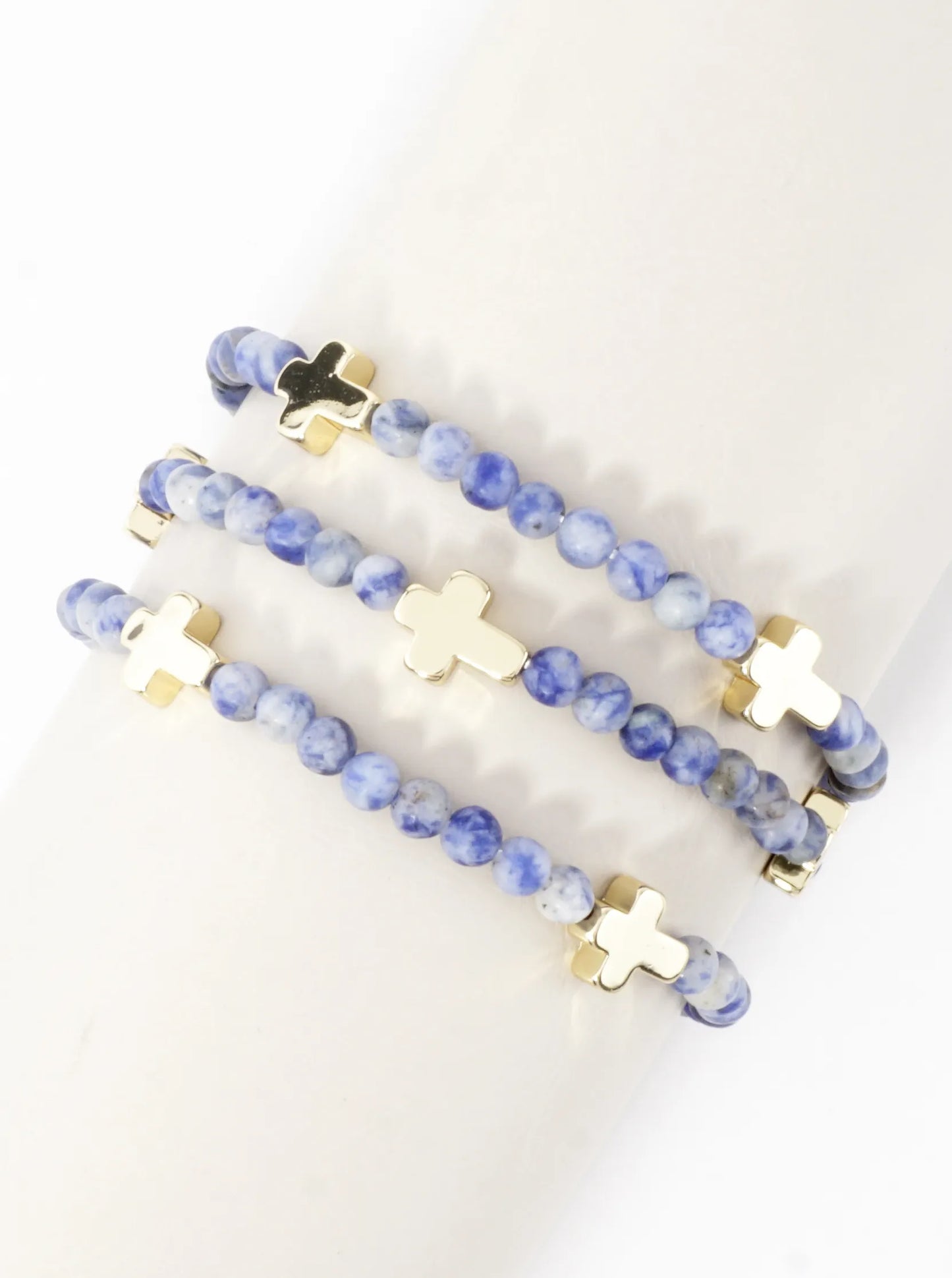 3PC-Set Genuine Religious Cross Stretch Bracelets