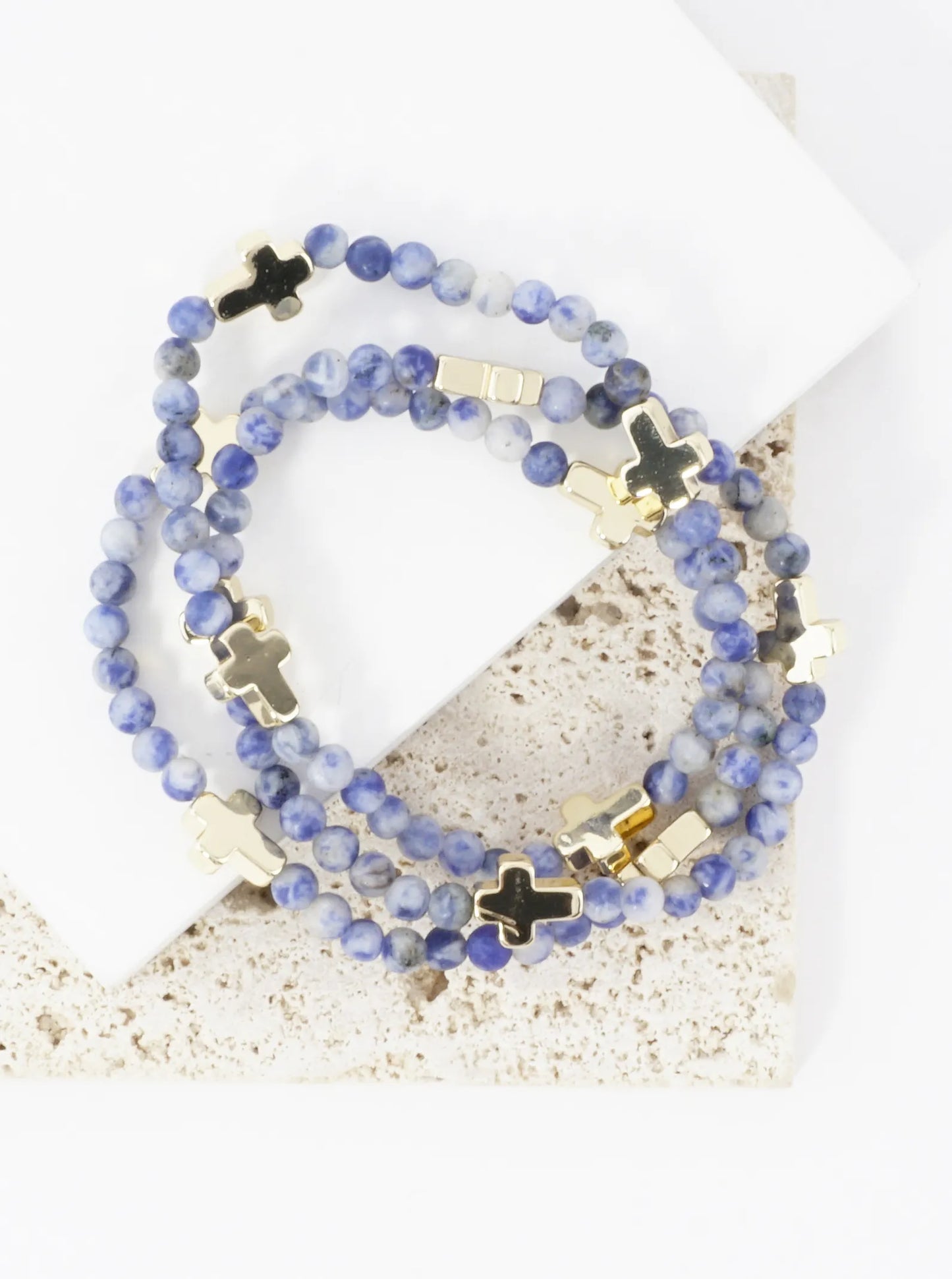 3PC-Set Genuine Religious Cross Stretch Bracelets