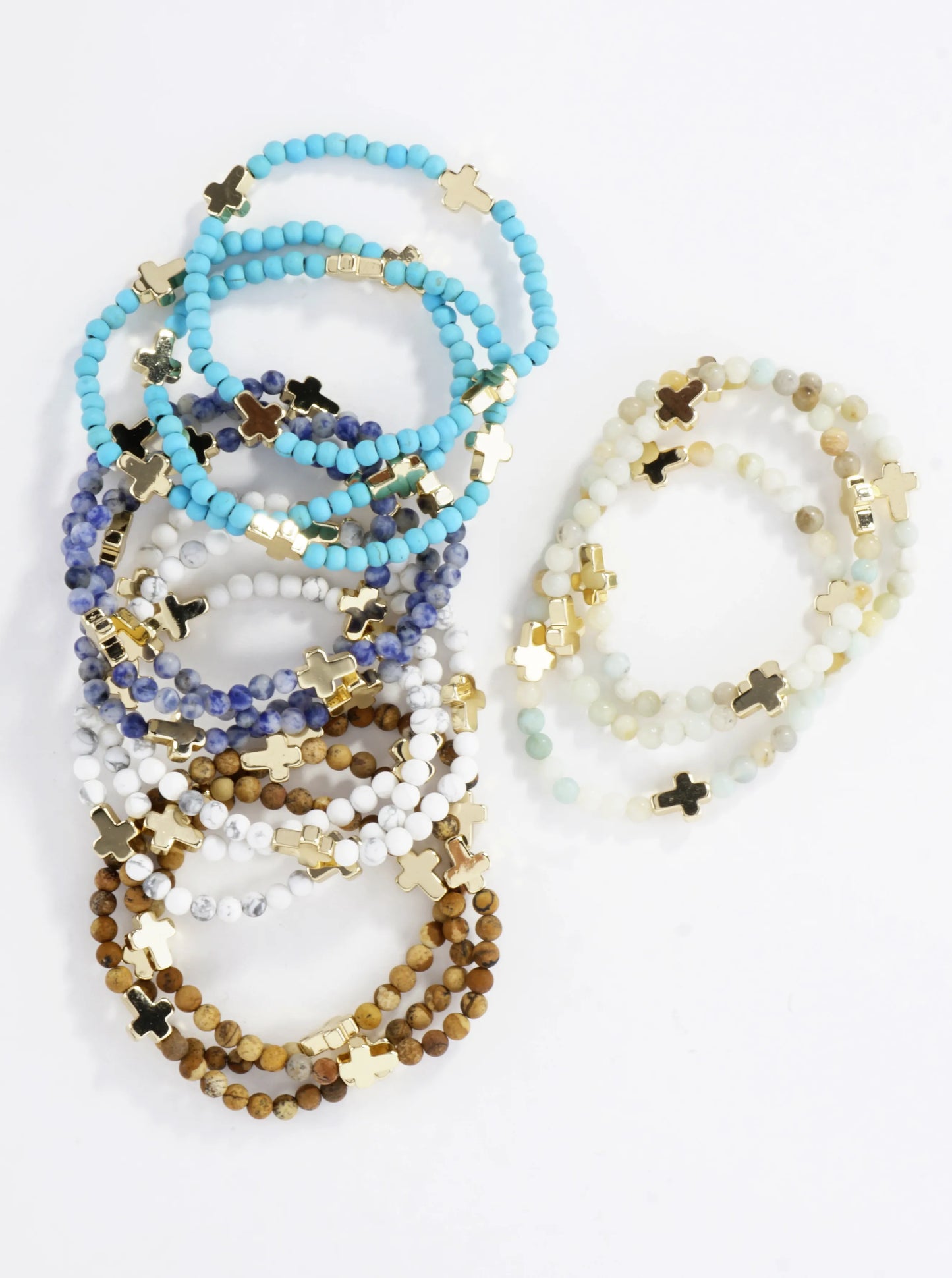 3PC-Set Genuine Religious Cross Stretch Bracelets
