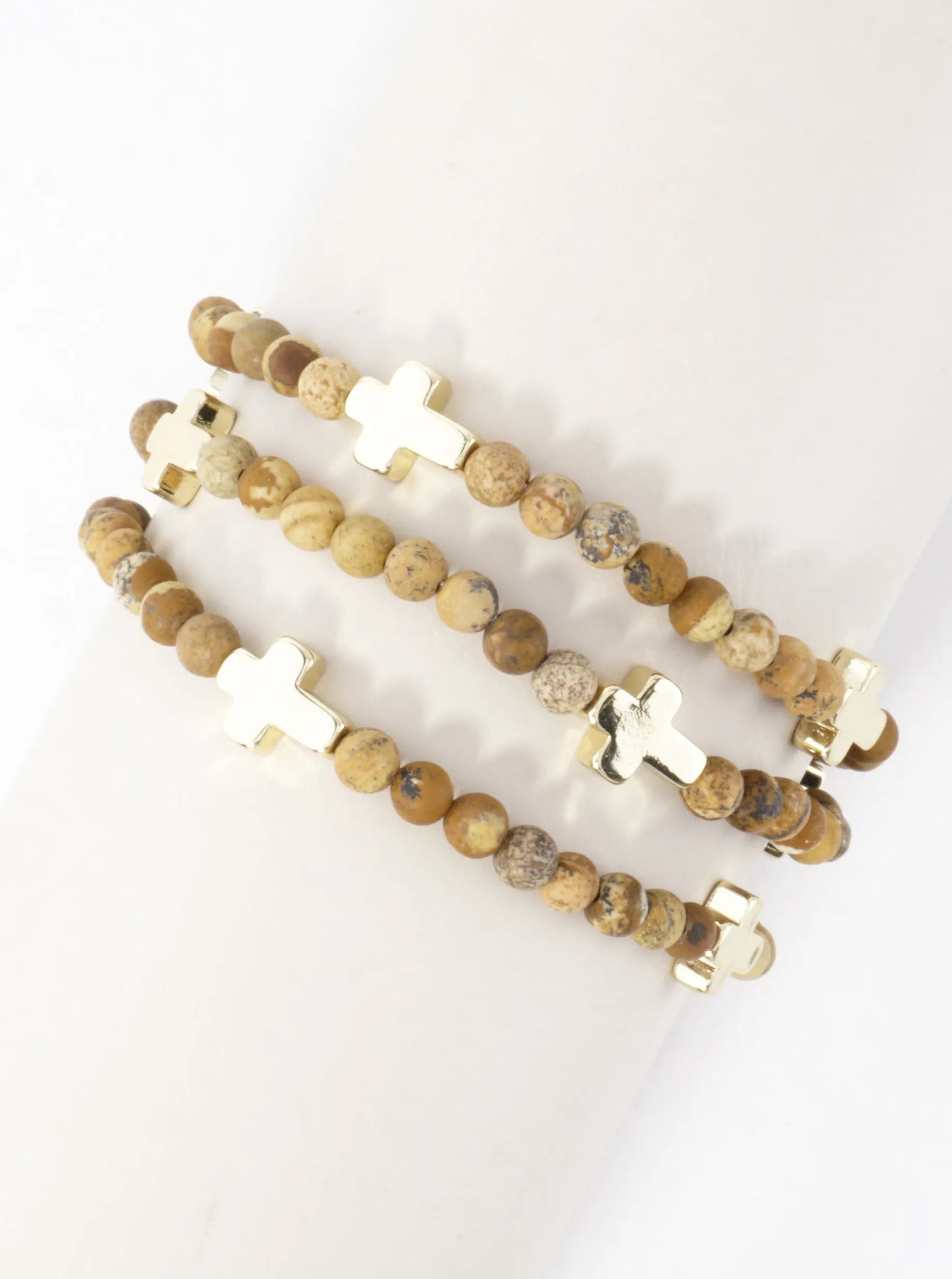 3PC-Set Genuine Religious Cross Stretch Bracelets