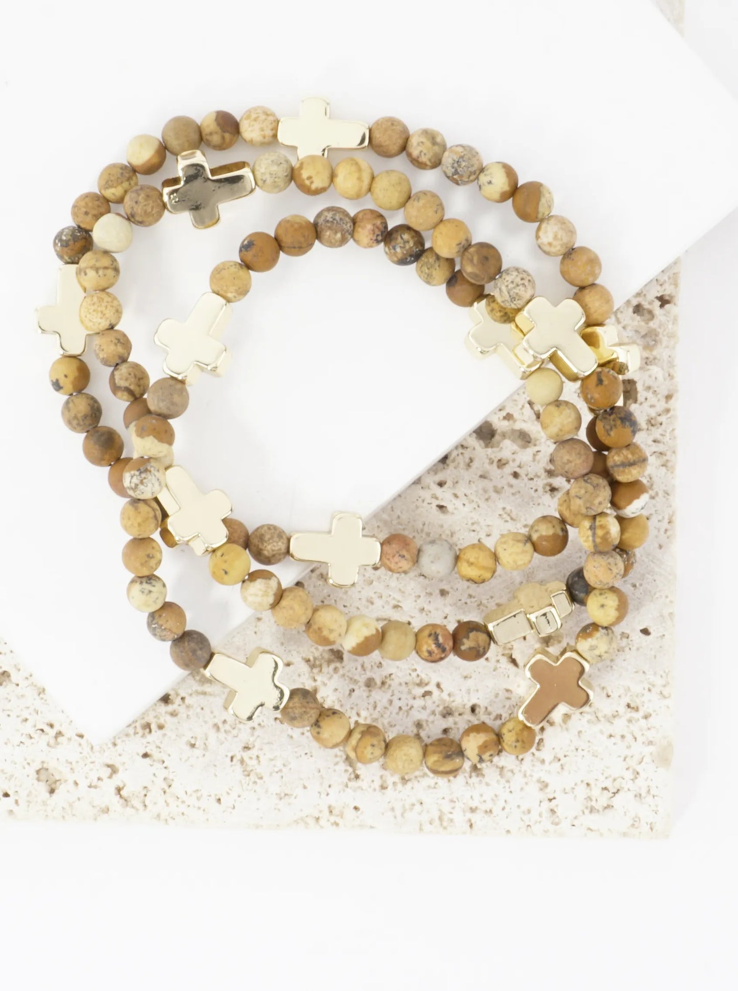 3PC-Set Genuine Religious Cross Stretch Bracelets