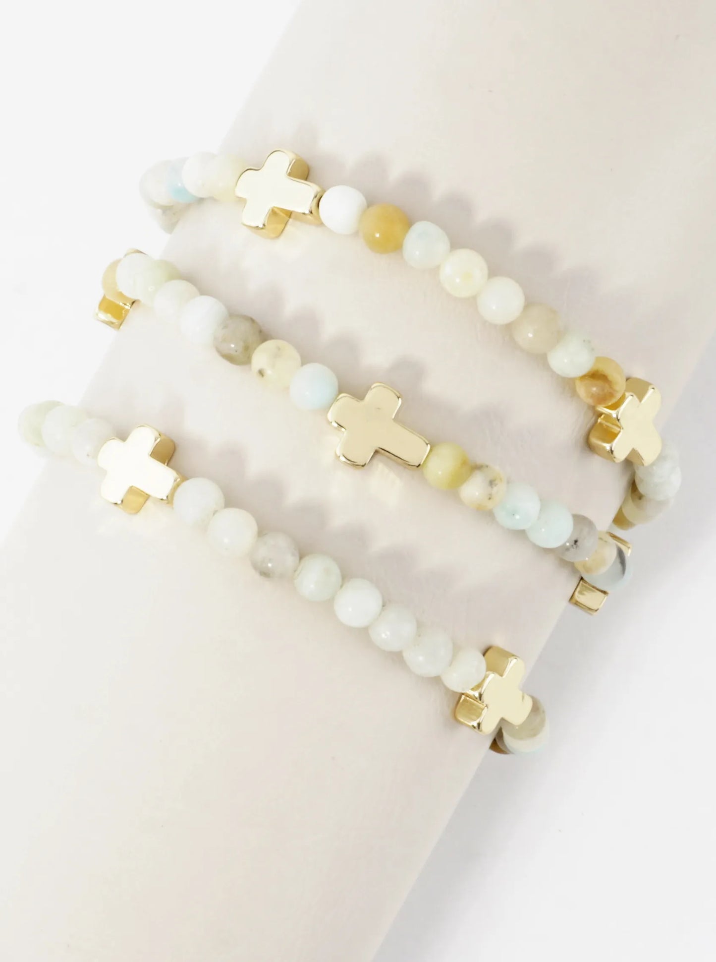 3PC-Set Genuine Religious Cross Stretch Bracelets