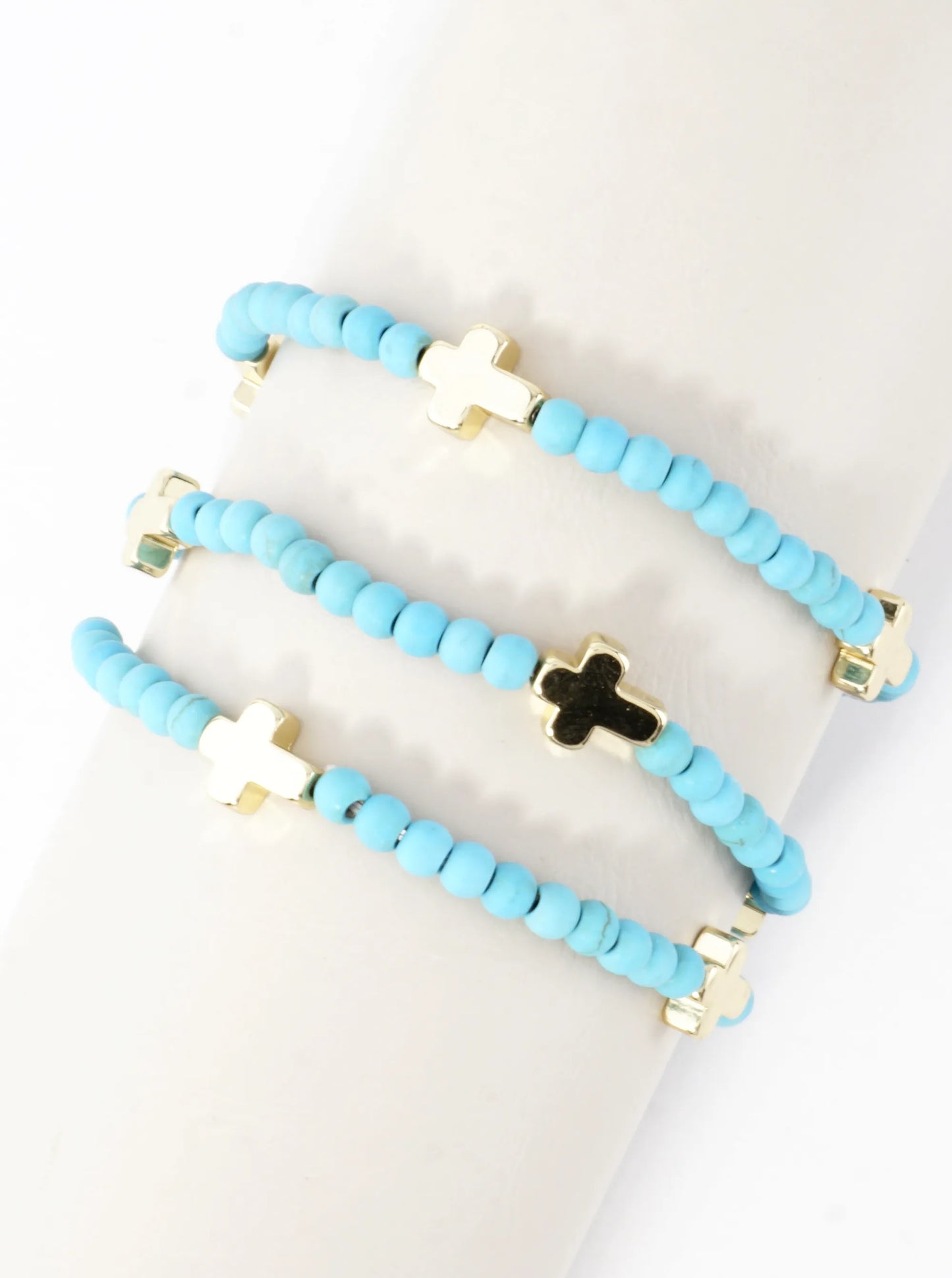 3PC-Set Genuine Religious Cross Stretch Bracelets