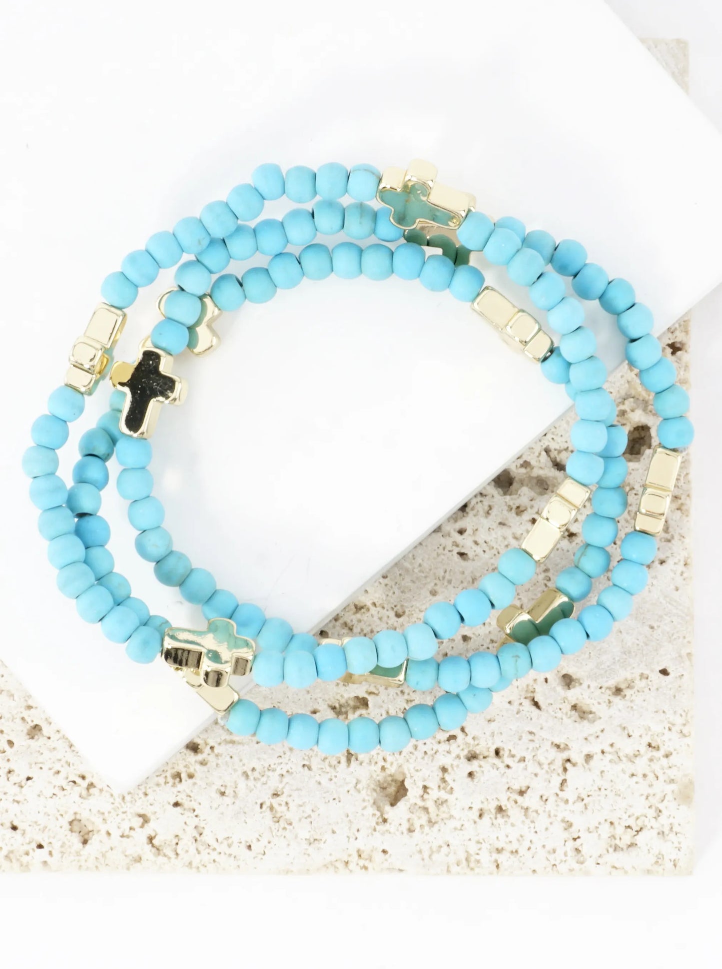 3PC-Set Genuine Religious Cross Stretch Bracelets