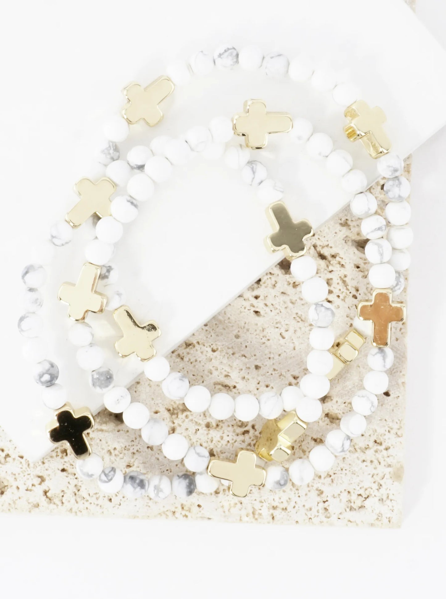 3PC-Set Genuine Religious Cross Stretch Bracelets