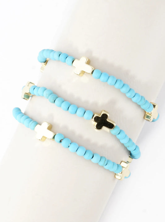 3PC-Set Genuine Religious Cross Stretch Bracelets
